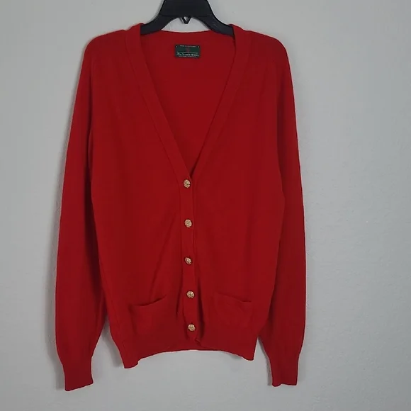 The Scotch House Red Cardigan Sweater 100% Wool Size L - Picture 1 of 9